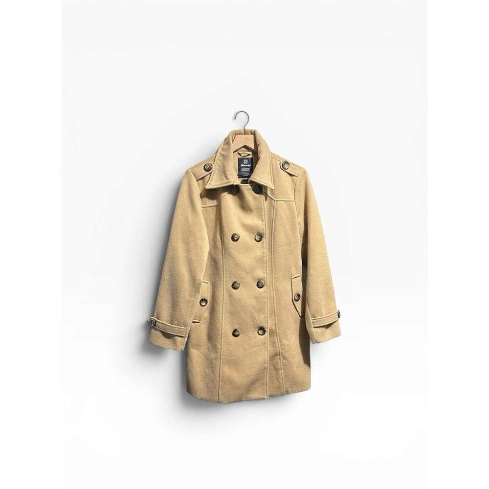 Wantdo Pea Coat Women's Medium Double Breasted  Khaki Tan Mid Length Overcoat
